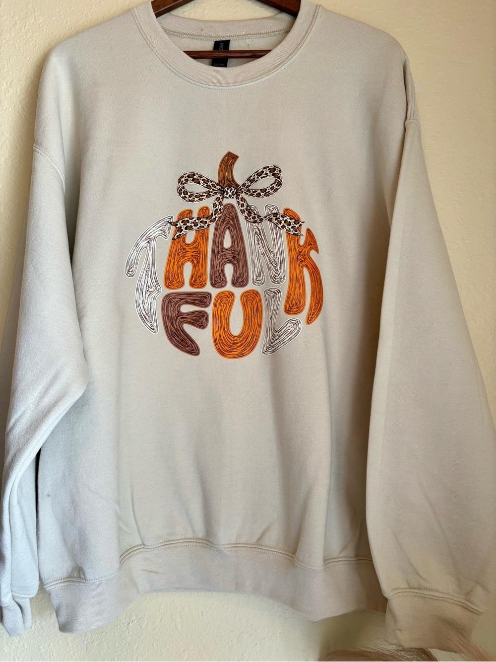 Fall Animal print pumpkin thankful tan sweatshirt pullover size xl